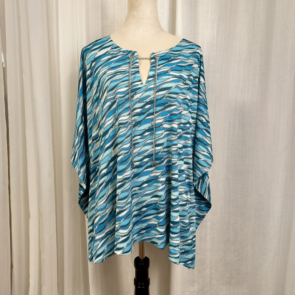 2/$30 Michael Kors Blue and White Patterned Kaftan Top Womens L/XL EUC‎ Flowy